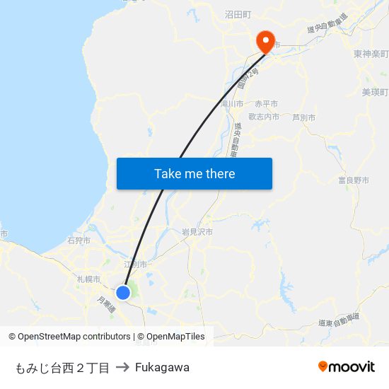 もみじ台西２丁目 to Fukagawa map