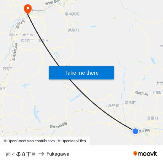 西４条８丁目 to Fukagawa map