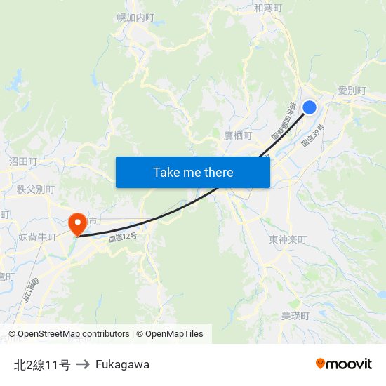 北2線11号 to Fukagawa map