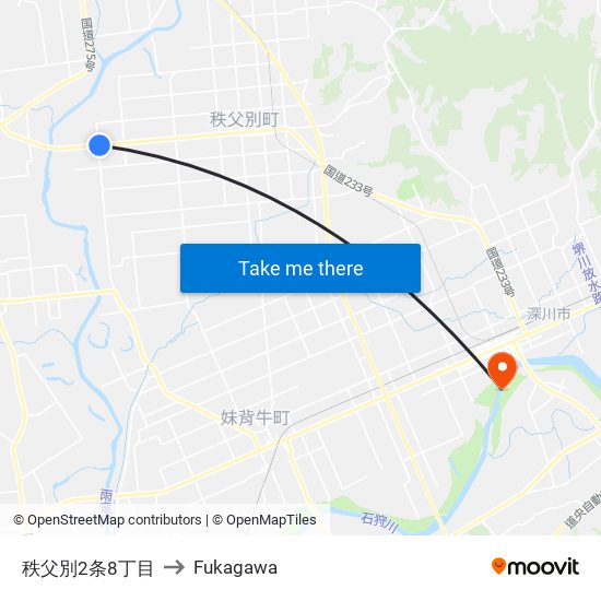 秩父別2条8丁目 to Fukagawa map