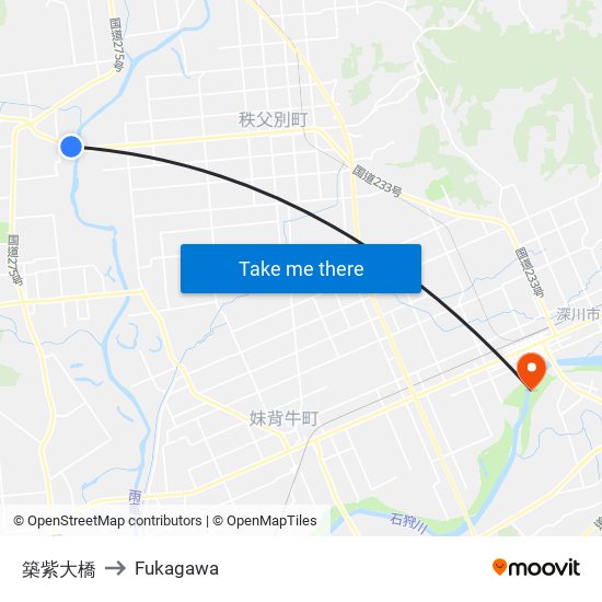 築紫大橋 to Fukagawa map