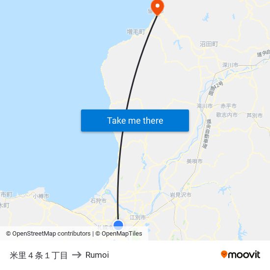 米里４条１丁目 to Rumoi map