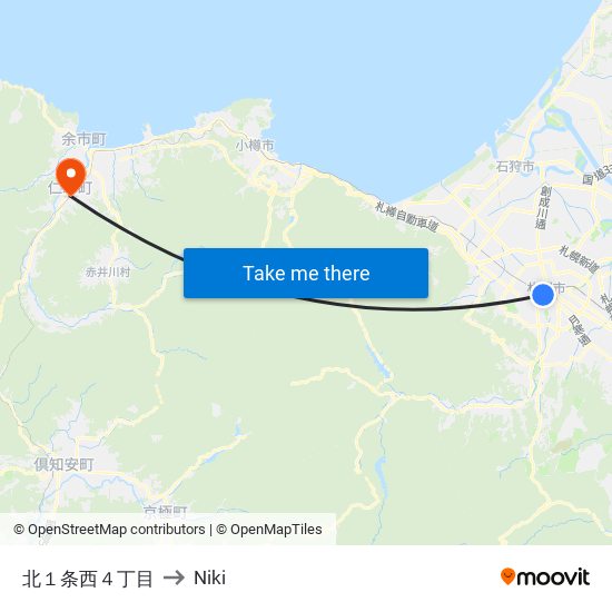 北１条西４丁目 to Niki map