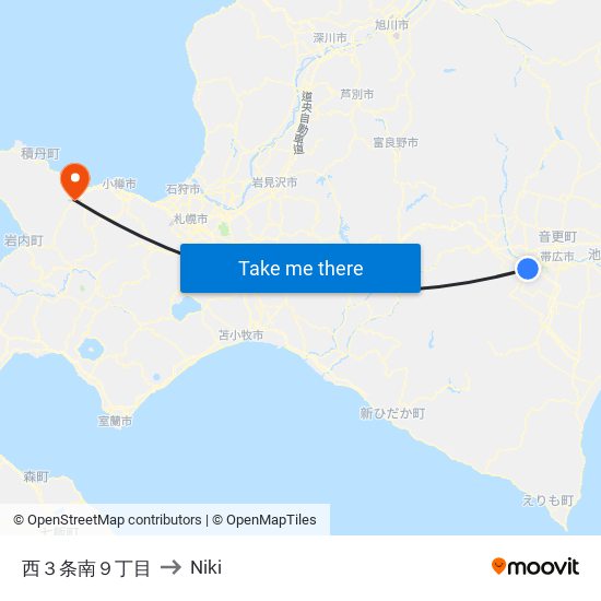 西３条南９丁目 to Niki map