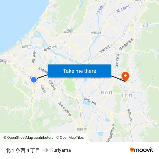 北１条西４丁目 to Kuriyama map
