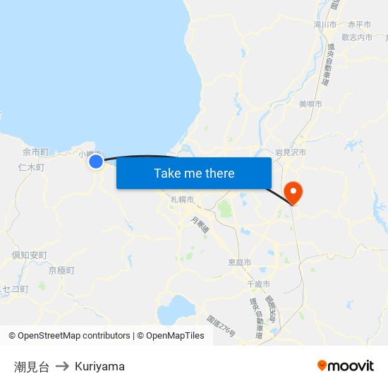 潮見台 to Kuriyama map