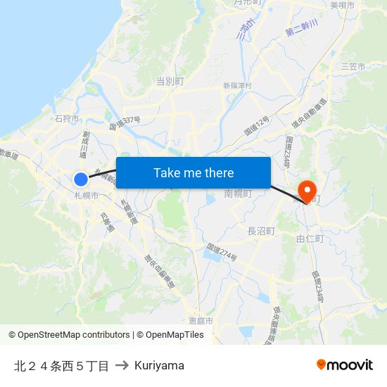 北２４条西５丁目 to Kuriyama map