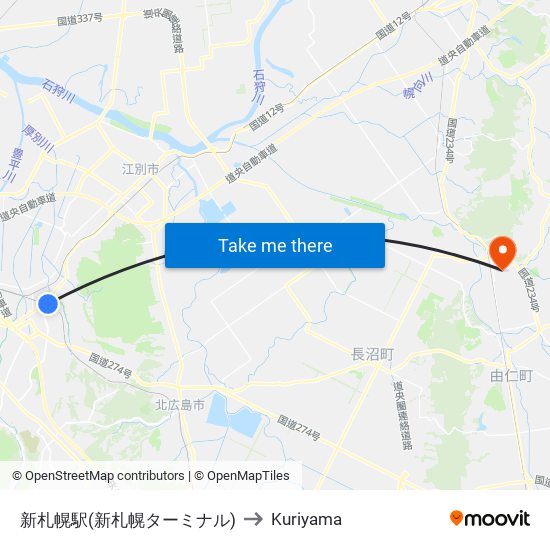 新札幌駅(新札幌ターミナル) to Kuriyama map