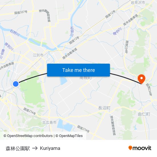 森林公園駅 to Kuriyama map