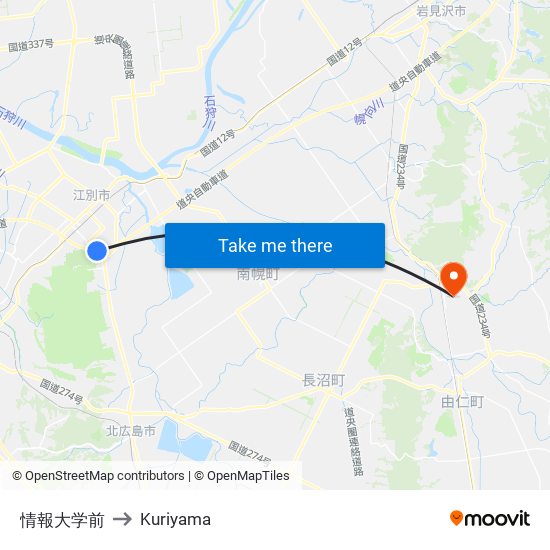 情報大学前 to Kuriyama map