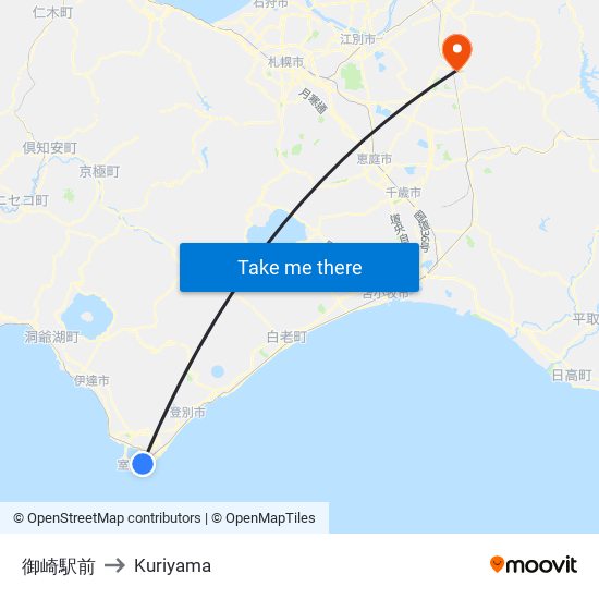 御崎駅前 to Kuriyama map