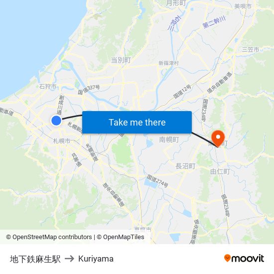 地下鉄麻生駅 to Kuriyama map