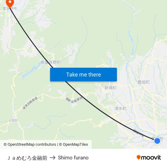 Ｊａめむろ金融前 to Shimo furano map