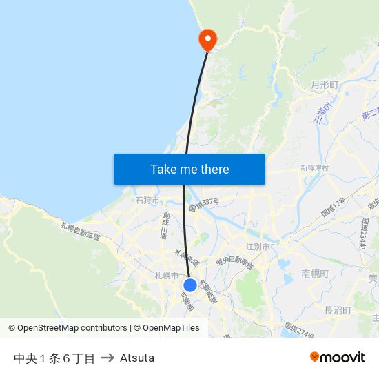 中央１条６丁目 to Atsuta map