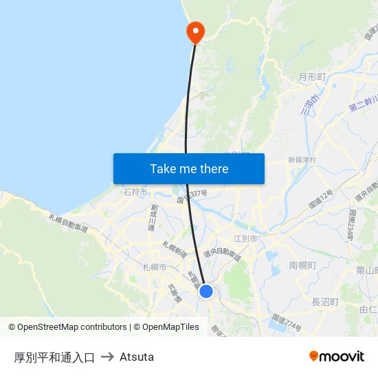 厚別平和通入口 to Atsuta map