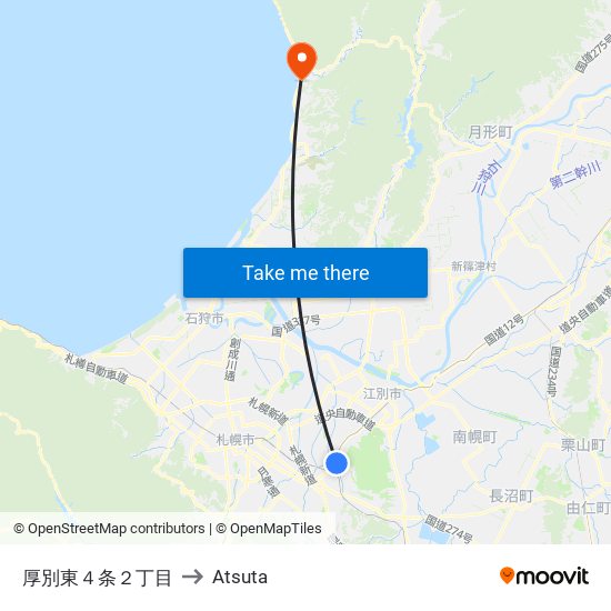 厚別東４条２丁目 to Atsuta map