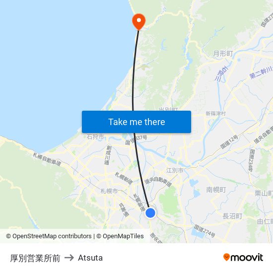 厚別営業所前 to Atsuta map