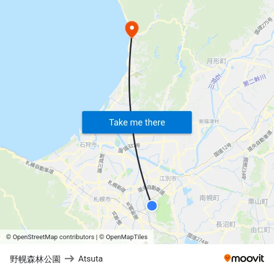 Nopporo Forest Park to Atsuta map