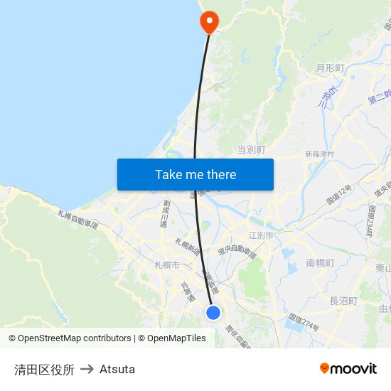 清田区役所 to Atsuta map