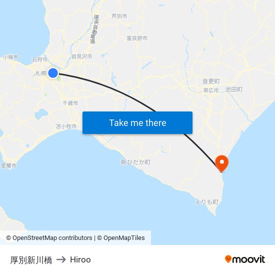 厚別新川橋 to Hiroo map