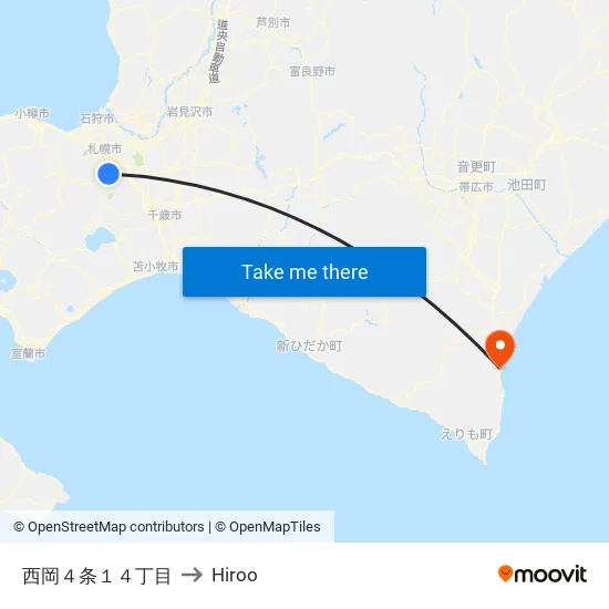 西岡４条１４丁目 to Hiroo map