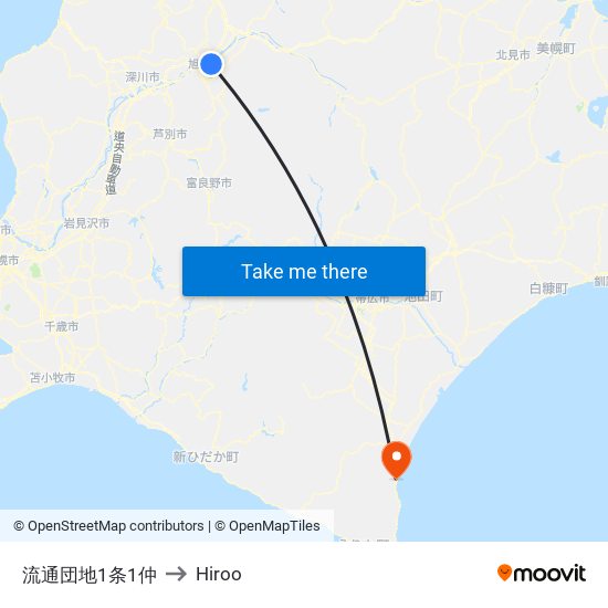 流通団地1条1仲 to Hiroo map