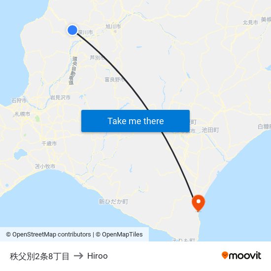 秩父別2条8丁目 to Hiroo map