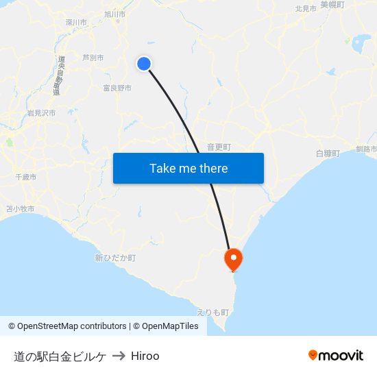 道の駅白金ビルケ to Hiroo map