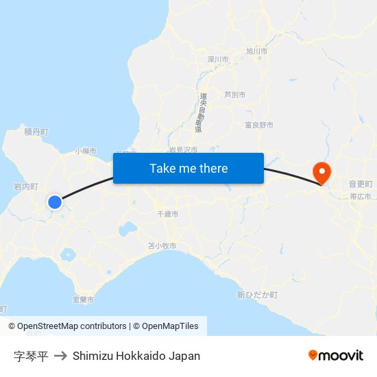 字琴平 to Shimizu Hokkaido Japan map