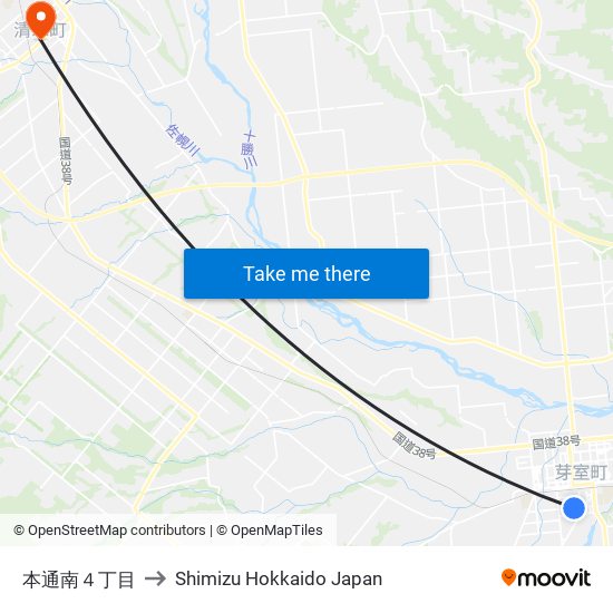 本通南４丁目 to Shimizu Hokkaido Japan map
