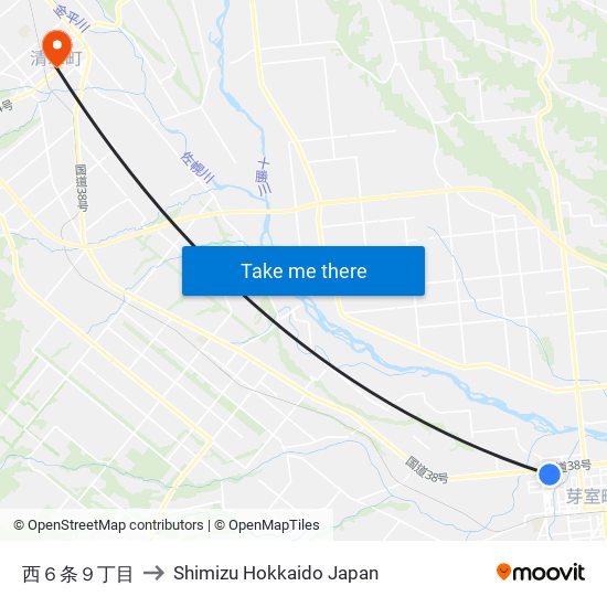 西６条９丁目 to Shimizu Hokkaido Japan map