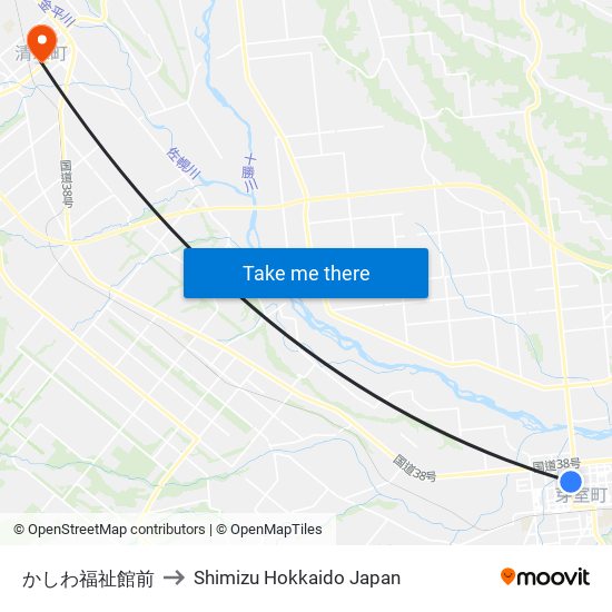 かしわ福祉館前 to Shimizu Hokkaido Japan map