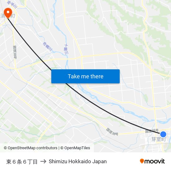 東６条６丁目 to Shimizu Hokkaido Japan map
