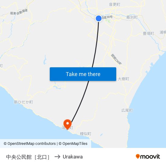 中央公民館［北口］ to Urakawa map