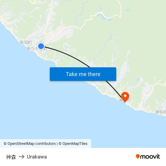 神森 to Urakawa map