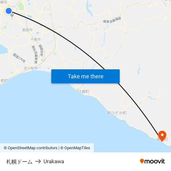 札幌ドーム to Urakawa map