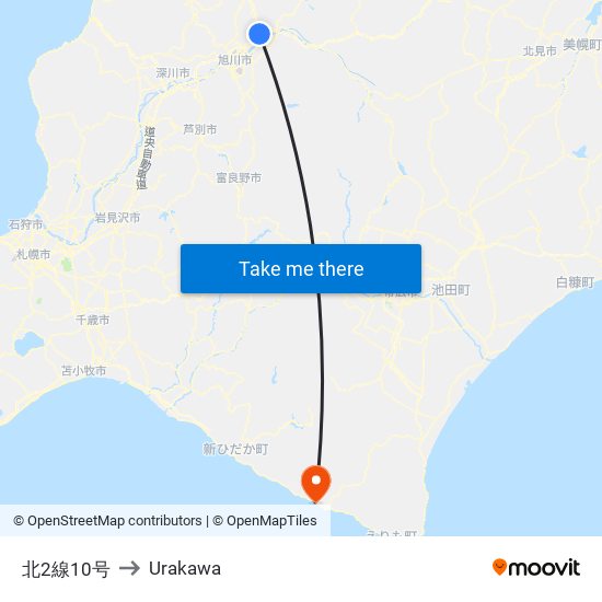 北2線10号 to Urakawa map