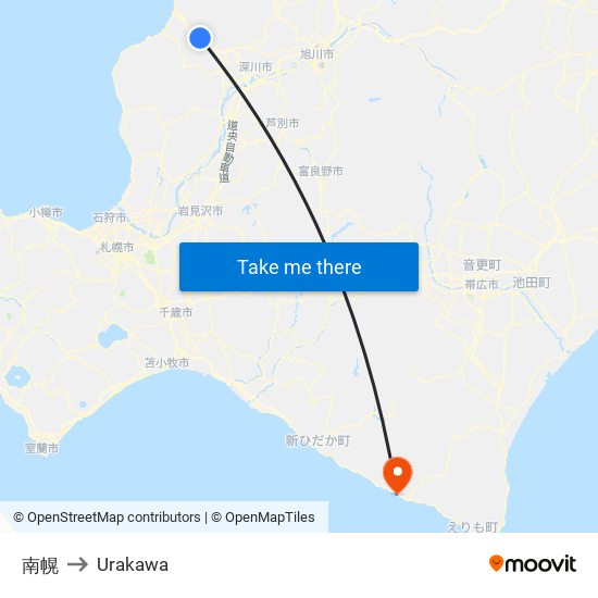 南幌 to Urakawa map