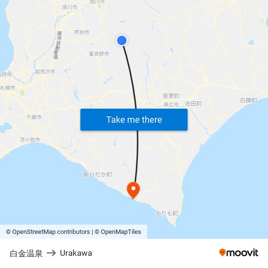 白金温泉 to Urakawa map