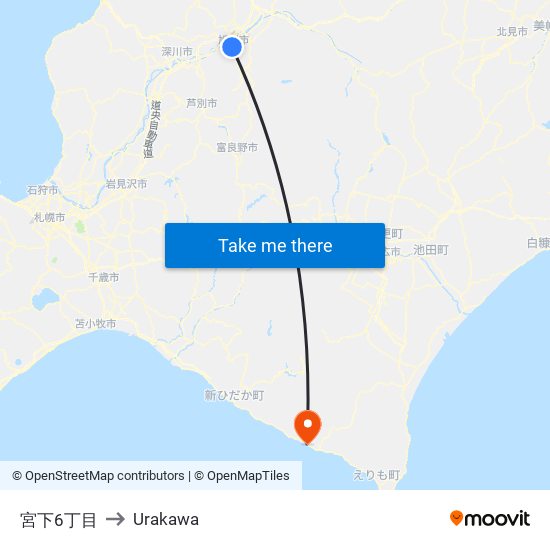 宮下6丁目 to Urakawa map