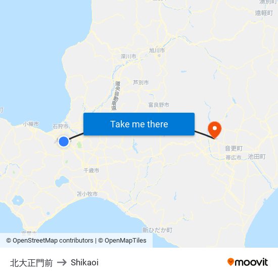 北大正門前 to Shikaoi map