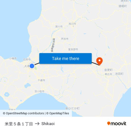 米里５条１丁目 to Shikaoi map