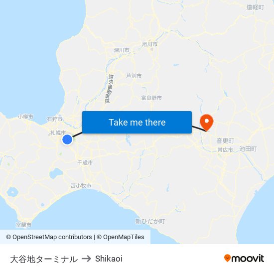 大谷地ターミナル to Shikaoi map
