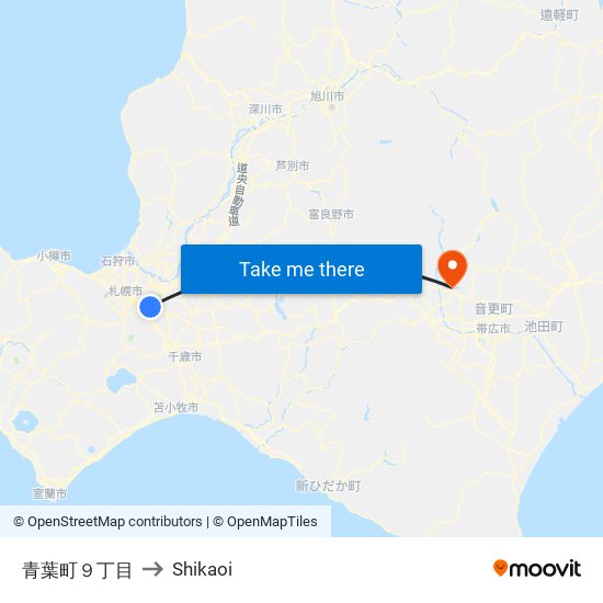 青葉町９丁目 to Shikaoi map