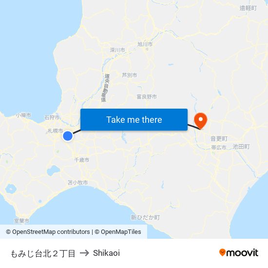 もみじ台北２丁目 to Shikaoi map