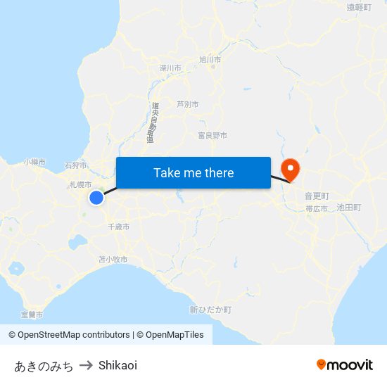 あきのみち to Shikaoi map