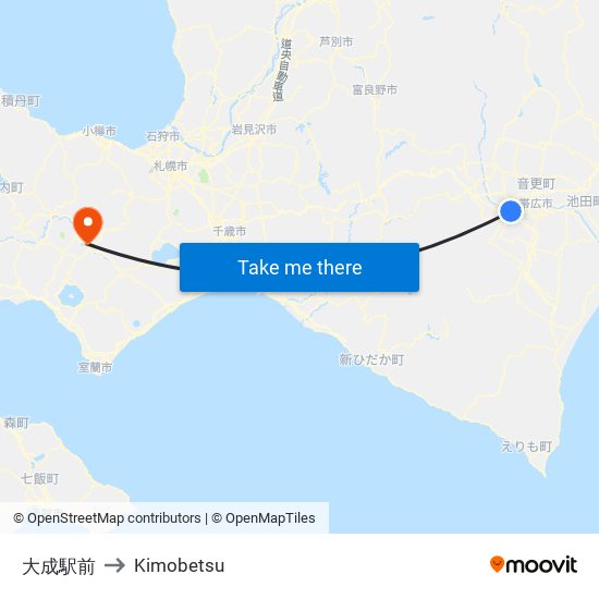 大成駅前 to Kimobetsu map