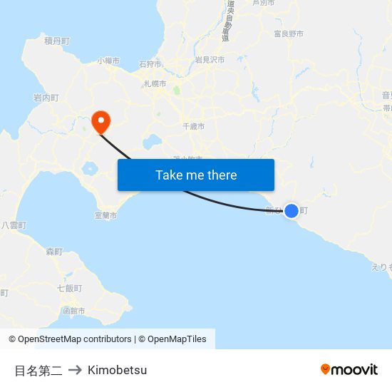 目名第二 to Kimobetsu map