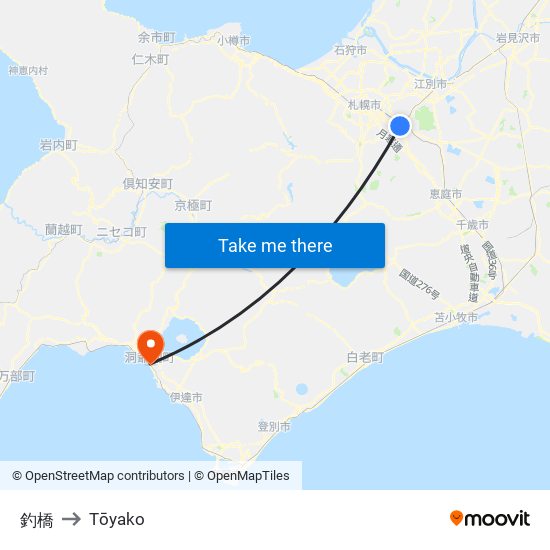 釣橋 to Tōyako map