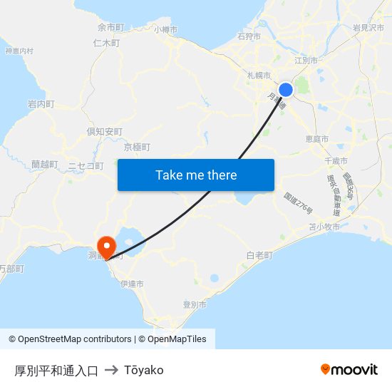 厚別平和通入口 to Tōyako map